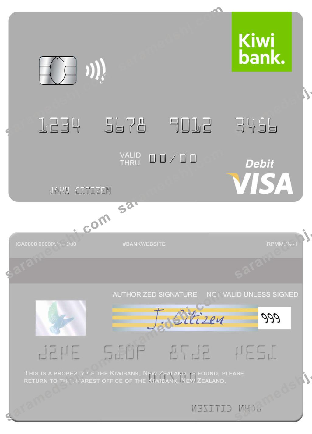 New Zealand Kiwibank visa debit card